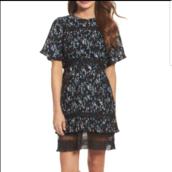 Chelsea28 Black Vine Floral Lace Fit & Flare Dress - Picture 1 of 16